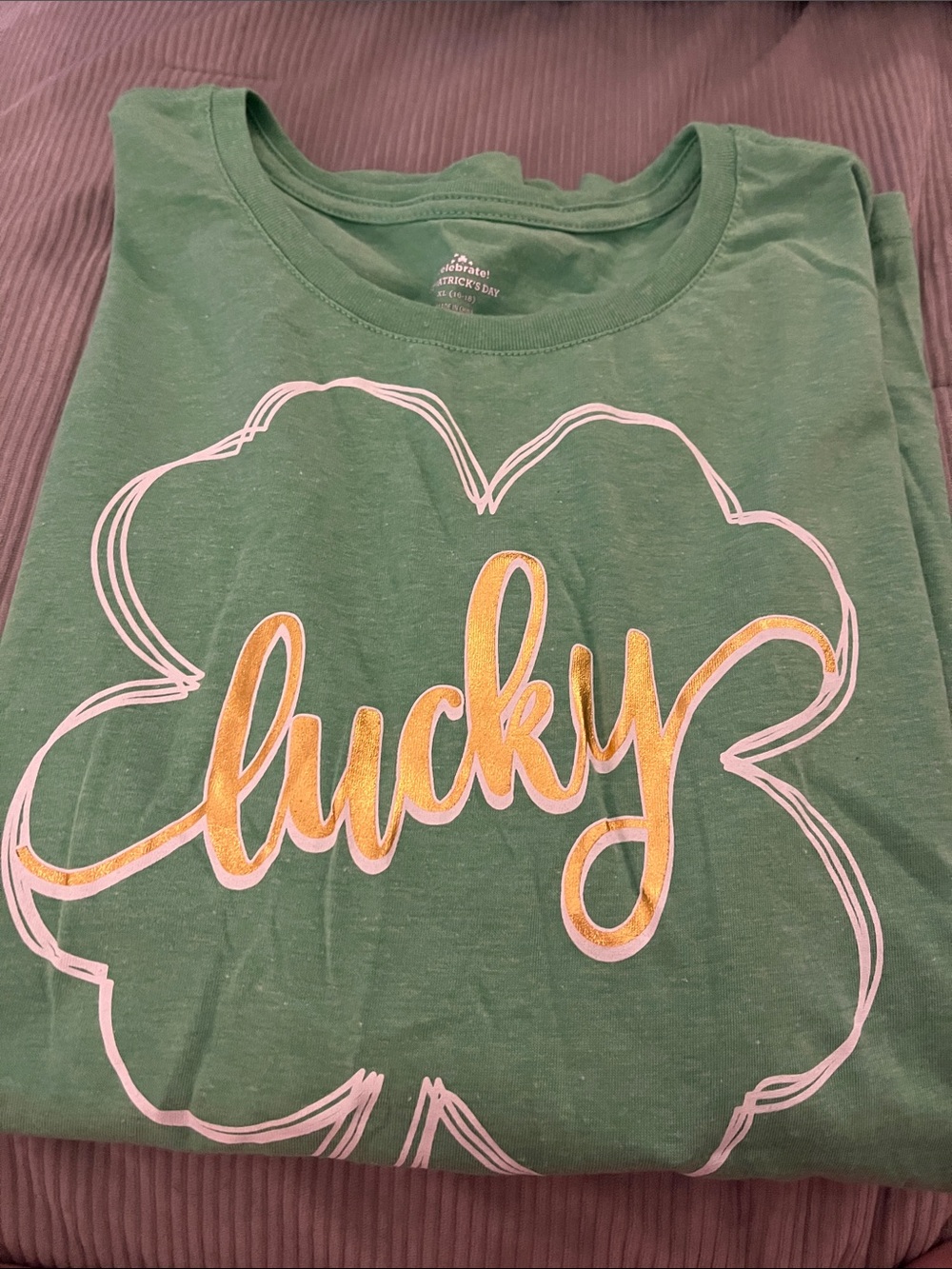 Girls' Green 'Lucky' Graphic Short Sleeve Tee